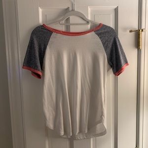 White Tee with Gray/Red Sleeves